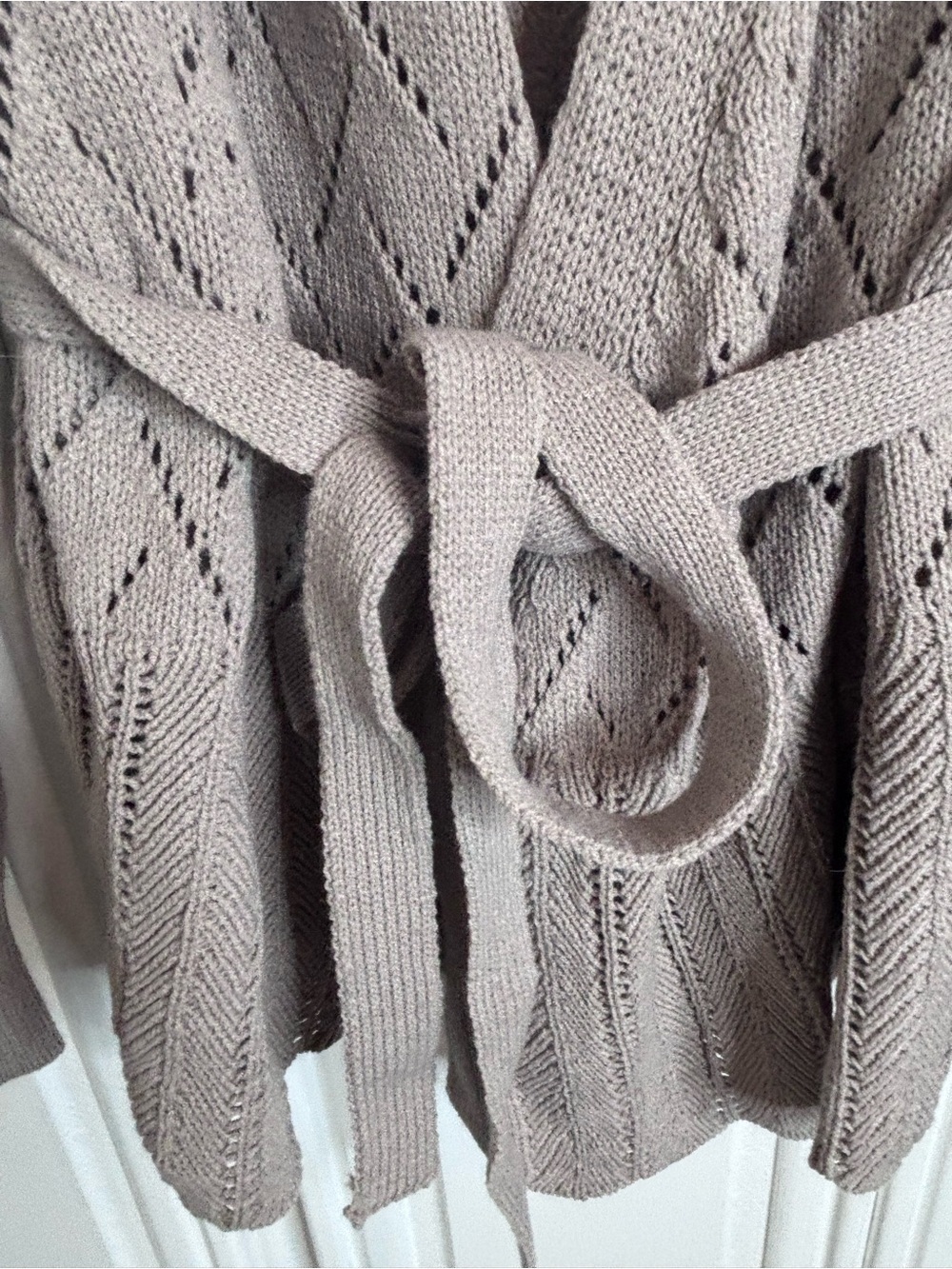 Grey Open Knit Wrap Cardigan with Tie Belt sz XL - Picture 4 of 8